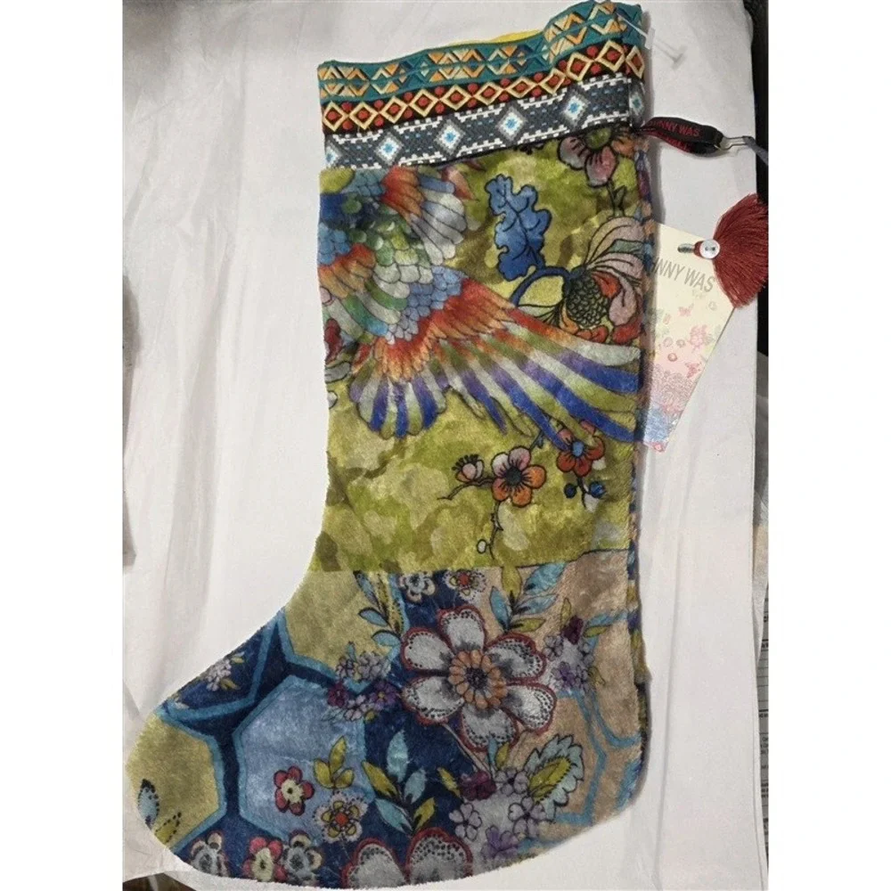 NWT Johnny Was Lux Christmas Reversible Stocking Embroidered Ribbon 129913